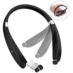 Bluetooth Headphones, Bluetooth Headset Foldable Neckband Wireless Headset with Retractable Earbuds, Bluetooth V4.1, 16 Hours Playtime, Sports Sweatproof Noise Cancelling Earphones with Mic (Black)