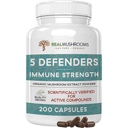 5 Defenders Mushroom Extract Powder Capsules for Immune Support & Digestion (200ct) Chaga, Reishi, Shiitake, Maitake & Turkey Tail Supplement for Stress & Better Mood, Verified Levels of Beta-Glucans