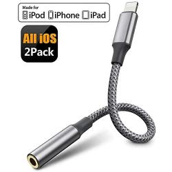 [Apple MFi Certified] Lighting to 3.5mm Headphone Jack Adapter, [2 Pack] iPhone Headphone Adapter, Compatible for iPhone 11/11 Pro/11 Pro Max/XS/XR/X 8 7, iPad, iPod (Support iOS 10-13 Accessories)