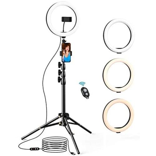 10.2 inch Selfie Ring Light with Tripod Stand & 2 Phone Holders, Anbes Dimmable Led Camera Ringlight for Photography/Makeup/Live Stream Video/YouTube, Compatible with iPhone/Android