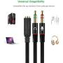 Headphone Splitter Cable for PC, Rellyuar Headset Mic and Audio Splitter Cable, Headphone Mic Splitter 3.5mm Female to 2 Male Gold Plated Headphone Mic Audio Y Splitter Flat Cable(Black)