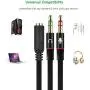 Headphone Splitter Cable for PC, Rellyuar Headset Mic and Audio Splitter Cable, Headphone Mic Splitter 3.5mm Female to 2 Male Gold Plated Headphone Mic Audio Y Splitter Flat Cable(Black)
