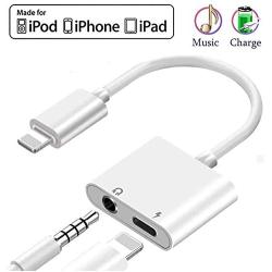 Headphone Adapter for iPhone 3.5mm Jack Charge & Audio Dongle Converter Splitter Cables 2 in 1 for iPhone 11pro/7/7Plus/8/X/10/XR/XS/XS Max Earphone Accessory Compatible Support All iOS System