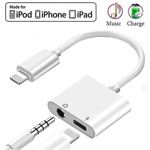 Headphone Adapter for iPhone 3.5mm Jack Charge & Audio Dongle Converter Splitter Cables 2 in 1 for iPhone 11pro/7/7Plus/8/X/10/XR/XS/XS Max Earphone Accessory Compatible Support All iOS System