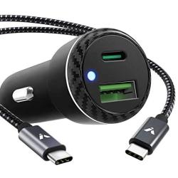 Fast USB Type C PD Car Charger, Verolink Dual-Port 27W Power Delivery&Quick Charge 3.0 Car Adapter for Google Pixel 4/3/3a XL, OnePlus 7/6, Samsung S20/S10, iPhone 11 Pro/iPad (with 3.3ft USB C Cable)