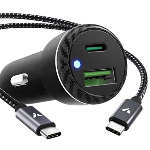 Fast USB Type C PD Car Charger, Verolink Dual-Port 27W Power Delivery&Quick Charge 3.0 Car Adapter for Google Pixel 4/3/3a XL, OnePlus 7/6, Samsung S20/S10, iPhone 11 Pro/iPad (with 3.3ft USB C Cable)