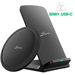 [2 Pack] 15W Wireless Charger, Seneo Type-C Fast Charging Pad and Stand, Fast Charging for Iphone 11 Pro Max/XS Max/XR/X/8P/New Airpods, Galaxy Note10/9/S10/S9, LG V30/V40, (No AC Adapter)