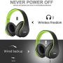 Bluetooth Headphones Over-Ear, Zihnic Foldable Wireless and Wired Stereo Headset Micro SD/TF, FM for Cell Phone,PC,Soft Earmuffs &Light Weight for Prolonged Waring(Black/Green)
