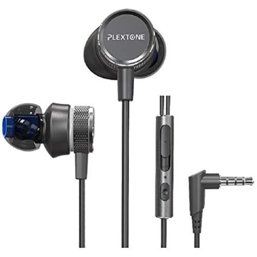 Plextone Metal Gaming Earbuds with Mic,HD Enhanced Bass for PC,Nintendo Switch, Xbox One, PS4, PC, Laptop (3.5mm Jack and Audio Splitter Cord Included) -Black