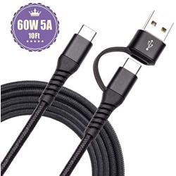 USB C to USB C 60W Cable 10ft ,QC & PD 2-in-1 SMALLElectric USB-A/C to USB-C Fast Charger Cord Compatible with 2020/2019/2018 MacBook Pro,New MacBook Air,New iPad Pro 2020/2019/2018 and Type-C Laptops