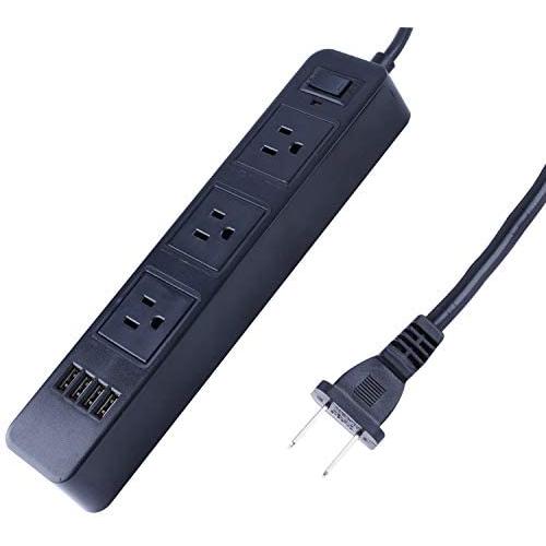 GuDez Surge Protector Power Strip, 3-Outlet with 4 USB Charger Ports for Phone and Tablets 6.6-Foot Long Power Cord and Plugfor Home/Office/Travel - Black