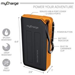 myCharge Adventure Camping Portable Charger Power Bank 6700 mAh Rugged Outdoor External Battery Pack with Carabiner Clip - USB Accessories, Bluetooth Speaker, Cell Phone (iPhone, Android for Samsung)