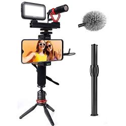 Movo Smartphone Kit with VXR10 Microphone, Grip, Tripod, and LED Light