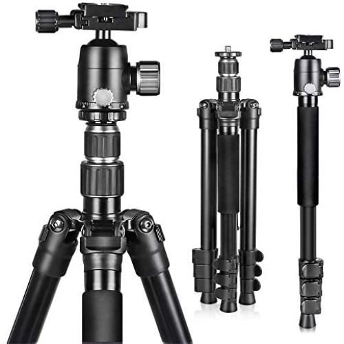 UBeesize 61.4-inch Camera Tripod, 12kg/26.4lb Load Aluminum Travel Tripod Stand, Compact and Lightweight Video Tripod for DSLR Cameras, Projectors, Camcorders, Canon and Nikon, Black