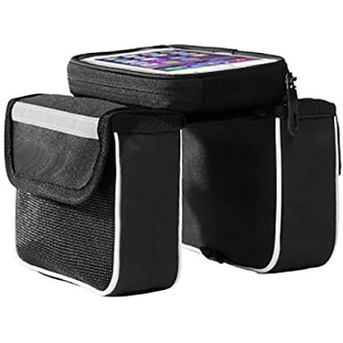 MARXIAO Touch Screen Mountain Bike Front Beam Bag, Waterproof Saddle Bag Tube Bag Mobile Phone Bag Riding Equipment Accessories