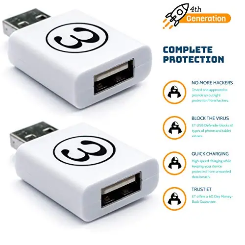 ET USB Data Blocker for Cell Phone | 4th Gen Defender Sync Stop Juice Jacking Prevention | Public Charging Virus Protection for All Phones Tablets and Devices | Cool Travel Accessories (2 Pack) ET USB Data Blocker for Cell Phone | 4th Gen Defender Sync Stop Juice Jacking Prevention | Public Charging Virus Protection for All Phones Tablets and Devices | Cool Travel Accessories (2 Pack)