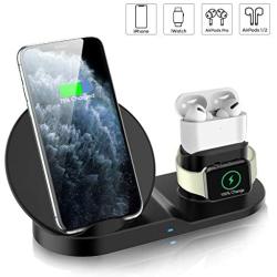 Wireless Charger, QI-EU 3 in 1 Fast Charging Station Compatible with Apple Watch and AirPods Pro, Qi-Certified Wireless Charging Stand for iPhone 11/11pro/11pro Max/X/XS/XR/Xs Max/8/8 Plus