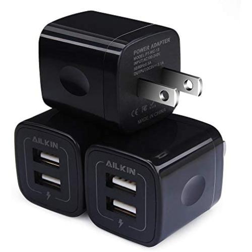USB Wall Charger, Ailkin 2.1A Dual Port Portable Universal USB Wall Charger Adapter Compatible with iPhone X/8/7/6S/6S Plus, iPad Pro/Air 2/mini2, Galaxy S7/S6/Edge/Plus, Note 5/4, LG, HTC, and More