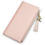 Wallets for Women Leather Cell Phone Case Holster Bag Long Slim Credit Card Holder Cute Minimalist Coin Purse Thin Large Capacity Zip Clutch Handbag Wallet for Girls Ladies (Pink)