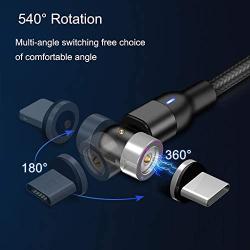Magnetic Charging Cable [3-Pack, 10ft], Melonboy 360°&180° Rotation Magnetic Phone Charger Cable, 3 in 1 Nylon Braided Magnetic Cable Compatible with Micro USB, Type C and iProduct - Black