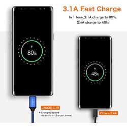 USB C Cable Short,JXMOX [0.8ft 3 Pack] USB Type C Cable Braided Fast Charge Cord Compatible Samsung Galaxy Note 9 8,S10 S9 S8 Plus, LG V30 V20 G5,Nexus,Moto Z2 Z3,Power Bank and Portable Charger(Blue)