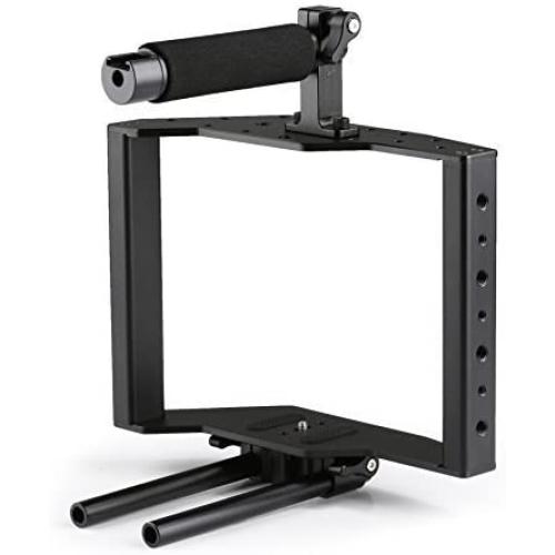 Movo SCG-30 Aluminum Alloy DSLR Camera Cage with Top Handle Grip - Camera Holder with Shoe Mount and 15mm Rod for DLSR Cameras