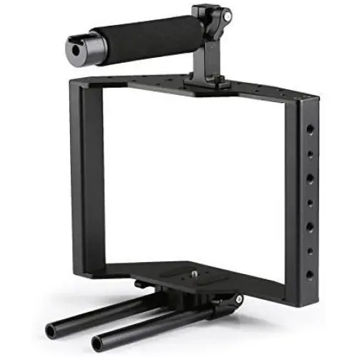Movo SCG-30 Aluminum Alloy DSLR Camera Cage with Top Handle Grip - Camera Holder with Shoe Mount and 15mm Rod for DLSR Cameras Movo SCG-30 Aluminum Alloy DSLR Camera Cage with Top Handle Grip - Camera Holder with Shoe Mount and 15mm Rod for DLSR Cameras