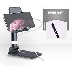 Adjustable Tablet Cell Phone Stand for Desk Fully Foldable Angle Height Adjustable Portable Stable Desktop Phone Holder Cradle Dock Compatible with iPhone Samsung, iPad, Up to 10 Inch Screen