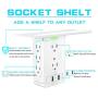 Socket Shelf, 10 Ports Surge Protector Wall Outlet, 8 Electrical Outlet Extenders 2 USB Charging Ports(2.4A Fast Charging), Removable Built-In Shelf and LED Indicator, Smartphone & Headp (8AC+2USB)