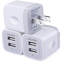 Wall Charger, [3-Pack] 5V/2.1AMP Ailkin 2-Port USB Wall Charger Home Travel Plug Power Adapter for iPhone SE/11Pro Max/XS/XR/8/7/7 Plus, Samsung Galaxy S7 S6, HTC, LG, Table, Motorola and More