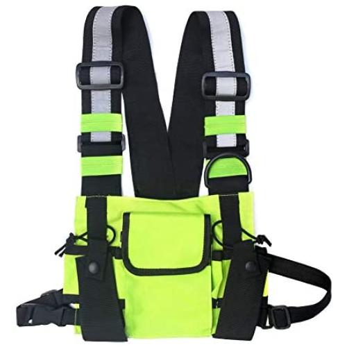 BREEZEY Chest Rig Bag Functional Radio Chest Harness Reflective Vest Hip Hop Pack Front Waist Pouch Chest Bag for Men Women