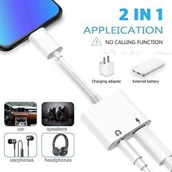 Headphone Adapter for iPhone 11/11 Pro Max/XS/XS Max/XR/8/8 Plus/7/7 Plus Headphones Jack Charger Adaptor 3.5mm Charging and Listen Music 2in1 Earphone Dongle Splitter Aux Accessories Support All iOS