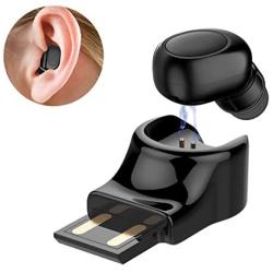 Mini Wireless Earbud Single Ear Bluetooth Earpiece Invisible in-Ear Business Bluetooth Headphone Headset with Mic 6-Hour Playtime Magnetic USB Charging Dock Sweatproof Sport Earphone (Black)