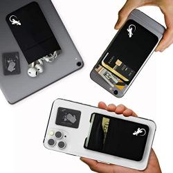 Double Pocket Gecko Phone Wallet - Smartphone Adhesive Card Holder - Cell Phone Pouch - Mobile Stick on Lycra Pocket by Gecko - Carry Credit Cards and Cash – (Black-White)