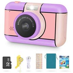 Magicfun Kids Camera for Girls Age 3-10Years Old - 24MP Dual Lens Kid Digital Camera, 1080P 2.4 LCD Blue Screen Video Camcorder, USB Rechargeable Selfie Camera with 32GB SD Card