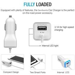 Apple Certified iPhone Lightning Car Charger for iPhone 11, X, XR, XS, 8, 8 Plus, 7, 7 Plus, 6S, 6S Plus, 6 Plus, SE, 5S, iPad Pro, Air 2, Mini 4 with Extra USB Port (White)