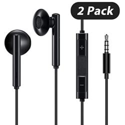 Wired Earbuds with Built-in Microphone and Volume Control [2 Pack] [2 Pair], 3.5mm Jack Earphones Headphones for Android Smartphone, Tablet, MP3/MP4 Player and All 3.5mm Audio Devices, Black