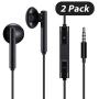 Wired Earbuds with Built-in Microphone and Volume Control [2 Pack] [2 Pair], 3.5mm Jack Earphones Headphones for Android Smartphone, Tablet, MP3/MP4 Player and All 3.5mm Audio Devices, Black