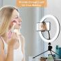 Selfie Ring Light with Tripod Stand & Phone Holder, MOHOO 10 Led Light Ring Makeup Selfie Light Dimmable 3 Light Modes & 10 Brightness for Live Stream YouTube Tiktok Vlog Video Photography