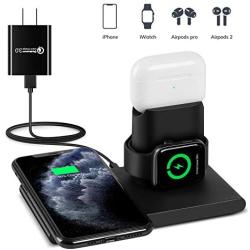 Wireless Charger, 3 in 1 Wireless Charging Pad, Charing Dock for iWatch 5/4/3/2 and AirPods Pro/2, 10W Qi Fast Charger for iPhone 11 Series/SE 2/XS Max/XR/XS/X/8/8P/Samsung(No iWatch Charging Cable)