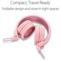 Kids Headphones - noot products K11 Foldable Stereo Tangle-Free 3.5mm Jack Wired Cord On-Ear Headset for Children/Teens/Girls/Smartphones/School/Kindle/Airplane/Plane/Tablet - Soft Pink