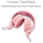 Kids Headphones - noot products K11 Foldable Stereo Tangle-Free 3.5mm Jack Wired Cord On-Ear Headset for Children/Teens/Girls/Smartphones/School/Kindle/Airplane/Plane/Tablet - Soft Pink