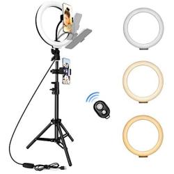 Ring Light 10" with Tripod Stand – PregDoc LED Camera Selfie Light Ring for Live Stream, YouTube Video, Makeup, Photography Lighting Compatible with iPhone Android
