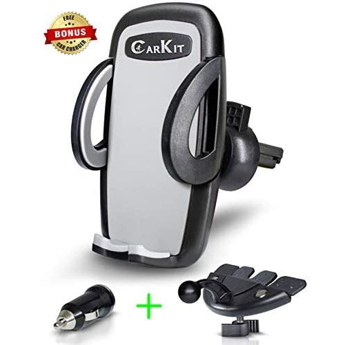 CarKit 2-in-1 CD Phone Holder for Car & Car Vent Phone Mount with Free Bonus Car Charger, Car Phone Mount for iPhone 11 Pro Max Xs Xr 8+ 7 Samsung Galaxy S20 Ultra S10 S9+ S8 & Other Cell Phones