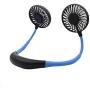 Portable Sports Neck Fan,USB Rechargeable 2000mAh Hands-Free Mini Fan, Pocket Fan, Travel Fan, Earphone Design Mini USB Fan,Wearable Necklance Fan with LED Double Wind Head (Blue)