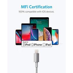 Anker 6ft Premium Nylon Lightning Cable, Apple MFi Certified for iPhone Chargers, iPhone SE/Xs/XS Max/X / 8/7 / 6 Plus / 5s, iPad Pro Air 2, and More (Silver)