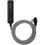 Cordinate Designer USB Charging Station Extension Cord, Power Strip Surge Protector, 2 Outlets, 2 USB Ports, Extra Long 10 ft Cable with Flat Plug, Braided Cord, 2.4A Fast Charge, Black/White, 41885