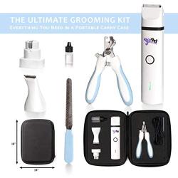 Pet Nail Grinder Clipper Set - Light Rechargeable 2-Speed, 3-in-1 Quiet Electric Dog Nail Trimmer and Fur Clipper Kit for your Cat or Dog - Painless / Small, Med or Large Breeds w/ USB Cable, and Case