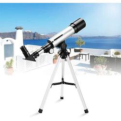 Telescope for Kids, Merkmak Educational Toy for Beginners Science Plastic Tools with Tripod and 3 Magnification Eyepieces 360/50mm Spotting Scope (Silver)