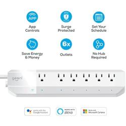 Geeni 6-Outlet Smart Surge Protector No Hub Wireless Remote Control and Timer –Works with Amazon Alexa, Google Assistant & Microsoft Cortana, Requires 2.4 GHz Wi-Fi, White